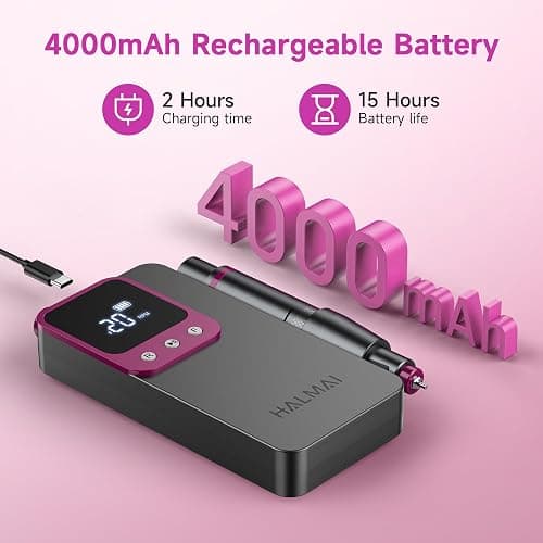 Electric Nail Drill Professional, Portable Nail File for Acrylic Gel Nails, Cordless Rechargeable Ultra Power Nail Drill Kit 40000RPM, HMC320 Salon-Grade Efile Nail Machine (Dark Grey) thumbnail 5
