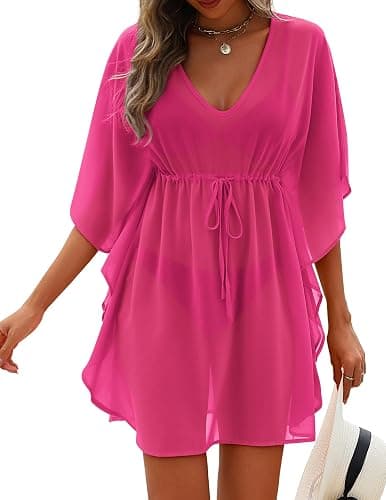 AI'MAGE Womens Beach Swimsuit Coverup Sexy Sheer Bathing Suit Cover Up Dress Swimwear Tie Waist Chiffon Beachwear - Image 1