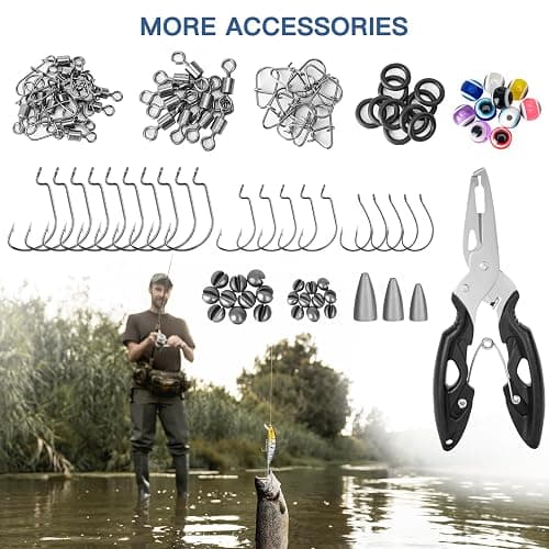WITOROR Fishing Lures, 144Pcs Tackle Box Included Crankbaits, Spoon, Hooks, Jigs, Weights and More Other Accessories, Fishing Bait Lure Gear Teasers Kit Gifts for Men Bass Freshwater thumbnail 5