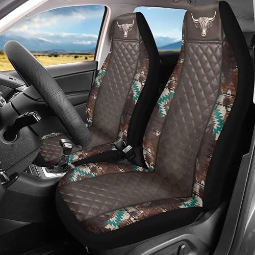 Howilath Bull Print Car Seat Cover Set of 2 Elastic Interior Accessories Front Bucket Seat Covers Fit SUV Sedan Truck, Easy to Install - Image 1