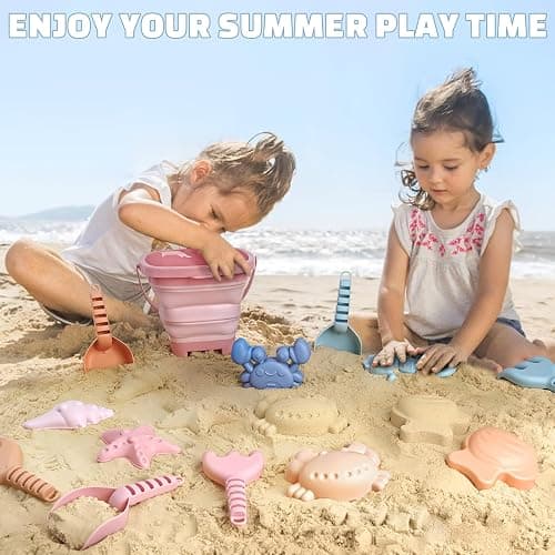 Dreamon Beach Toys Set for Kids 3-10, Collapsible Sand Buckets with Beach Molds and Mesh Bag, 3 Pack Shovels Set Sand Toys for Beach, Sandbox Travel Toys for Toddlers Kids thumbnail 2