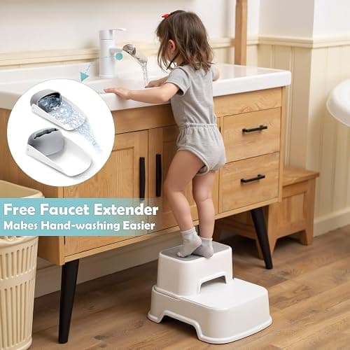 2-Step Stool for Kids - Toddler Anti-Slip Step Stool for Bathroom Sink/Toilet Potty Training/Kitchen Counter, 10" Height, 220 lbs Capacity, Durable & Stable (2Packs White) thumbnail 6