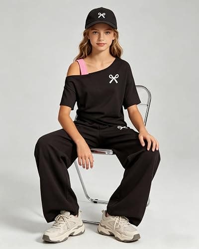 Kxuryueo Teen Girls Clothes Off the Shoulder Top and Wide Leg Pants Matching Outfit Set with Pockets Size 7-16 thumbnail 3