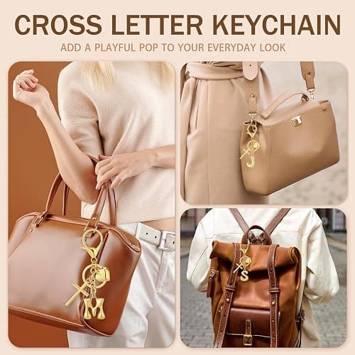 Initial Bag Charms Keychains Women, Cross Cute Heart Letter Key Chain Purse Backpack Handbags Keychain Christian Easter Gift thumbnail 6