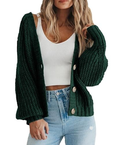 PRETTYGARDEN Women's Chunky Knit Open Front Sweater Long Sleeve Button Loose Short Cardigan Outerwear Coats - Image 1
