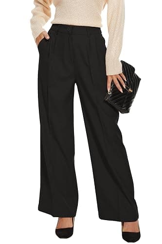 FUNYYZO Wide Leg Pants Women's High Elastic Waisted in The Back Business Work Trousers Long Straight Suit Pants - Image 1