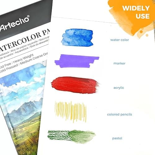 Artecho Watercolour Paper A4 Pad 40 Sheets with Watercolour Brush and Pencil, Water Colour Paper 300gsm, Art Paper Pad, Watercolour Sketchbook for Painting, Drawing, Sketching and Mixed Media thumbnail 5