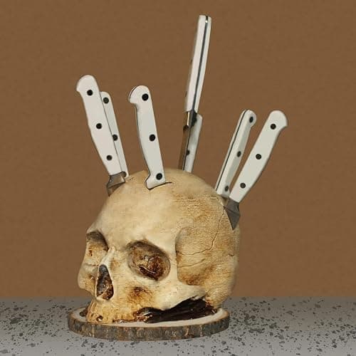 Skull Knife Holder for Kitchen, Skeleton Knife Stand, Horror Kitchen Storage Head Rack Kitchen Fruit Storage Rack Decoration, Scary Party Fruit Storage Rack Decoration thumbnail 8