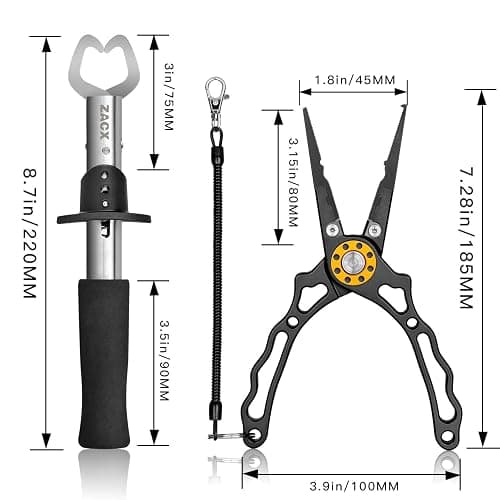 ZACX Fish Lip Gripper Pliers - Upgraded Muti-Function Hook Remover and Split Ring Pliers for Fly Fishing, Ice Fishing, Fishing Gear - Gift for Men (Package B) thumbnail 3