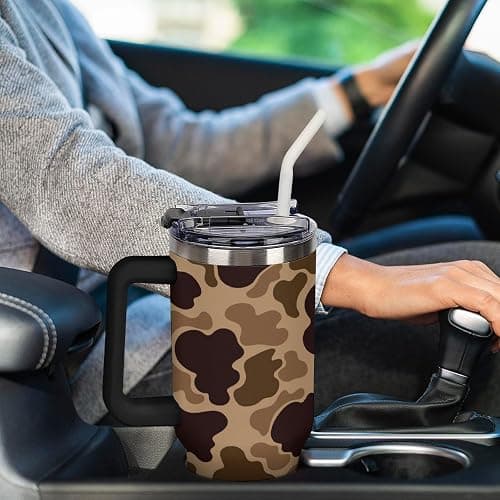JOJOART Large Capacity Car Cup 40 Oz Duck Vintage Camouflage Stainless Steel Travel Tumbler Coffee Mug Insulated Bottles Tumbler with Lid And Straw Leak-Proof thumbnail 7