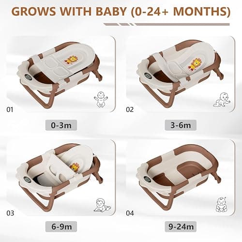 MoreFeel Foldable Baby Bathtub with Thermometer - 4-in-1 Grow-with-Me Collapsible Infant Tub (Newborn to Toddler) with Adjustable Mesh Sling - Space Saving Design thumbnail 2