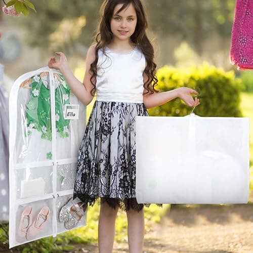 Syeeiex 3" Gusseted Dance Costume Garment Bag(5 Pack), 40'' Dance Garment Bags for Dancers with 4 Zipper Pockets & Can Hold 1-3 Dance Costumes - Suitable for Dance Competitions, Ballet(White) thumbnail 2