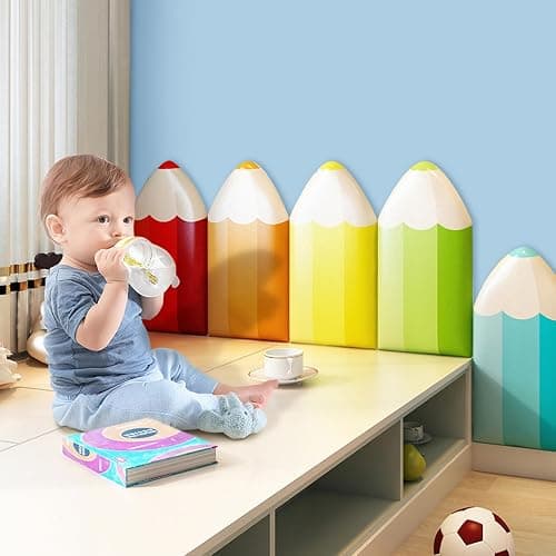 3D Anti-Collision Wall Padding, Pencil Shaped Upholstered Wall Panels, Peel and Stick Headboard, Playroom Decor Wall Padded, Nursery Sensory Wall Stickers (Orange, 12) thumbnail 4