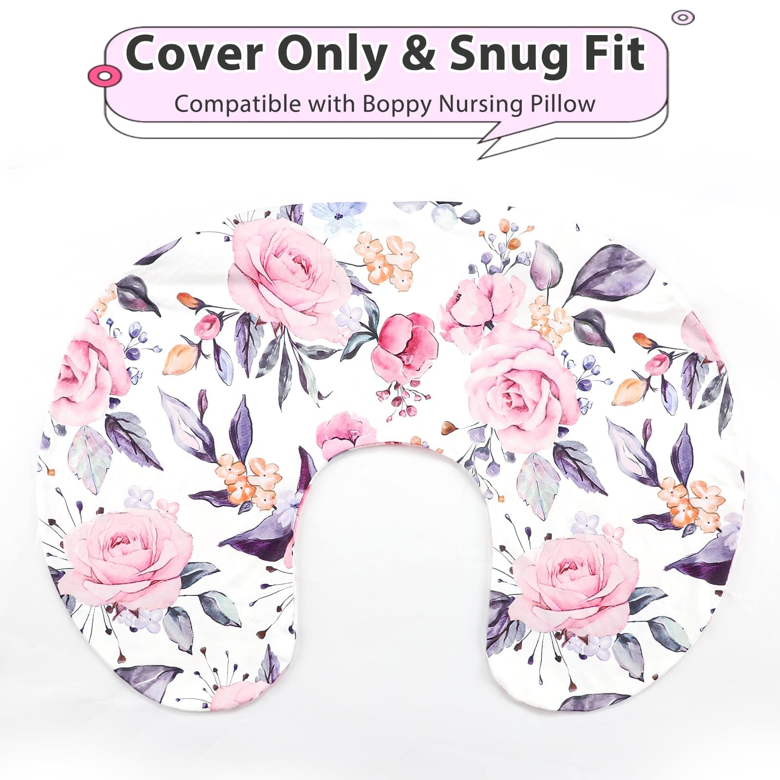 Nursing Pillow Cover Breastfeeding Pillow Slipcover for Moms Soft Breathable Organic Knit Fabric Newborn Infant Feeding Pillow Covers for Baby Girl Boy, Stylish Floral, Pink thumbnail 7