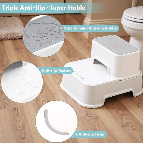 2-Step Stool for Kids - Toddler Anti-Slip Step Stool for Bathroom Sink/Toilet Potty Training/Kitchen Counter, 10" Height, 220 lbs Capacity, Durable & Stable (2Packs White) thumbnail 4