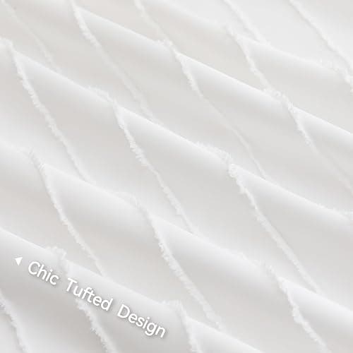 JELLYMONI Duvet Cover Full Size White - 3PCS Boho Striped Duvet Cover Set Polyester Tufted Bohemian Textured Comforter Cover 80×90in with Corner Ties & Zipper and 2 Pillowcases thumbnail 5