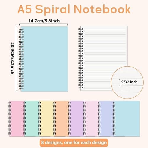gisgfim 8 Pack Spiral Notebook A5 8.3 x 5.7 Inch College Ruled Spiral Journal Notebook 100 Pages/50 Sheets School Professional Journaling Notebooks for Business Work School Office Supplies(Colorful) thumbnail 3