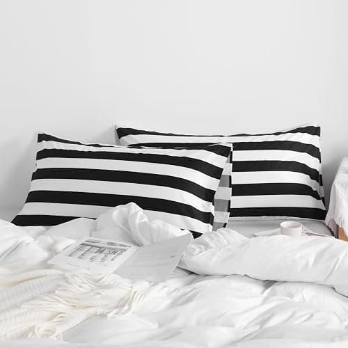 NTBAY Queen Striped Pillowcases Set of 2, 1800 Thread Brushed Microfiber Black and White Striped Pillow Cases, Super Soft and Cozy Envelope Closure 20x30 Pillowcases, 20x30 Inches thumbnail 5