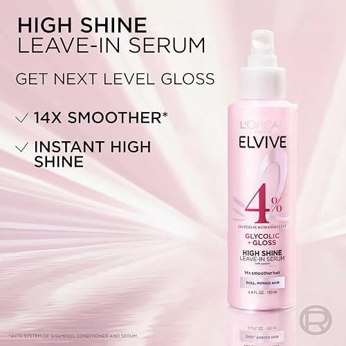 L'Oreal Paris Elvive Glycolic + Gloss High Shine Leave-In Hair Serum, Smooths Dull, Porous Hair Into High-Shine, Glossy Hair, 4.4 Fl Oz thumbnail 5