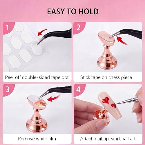Difenni Nail Stand for Press Ons, Acrylic Magnetic Nail Tips Practice Holder,100 Pcs Reusable Double-Sided Tape Dot for Home DIY Salon Painting Nails Stand kit (Rose Gold) thumbnail 7