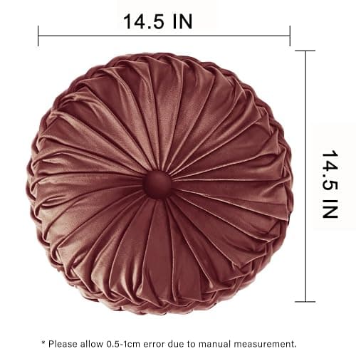 HIG Set of 2 Decorative Round Pleated Throw Pillows,Classy Accent Pumpkin Throw Pillows with Center Button,Vintage Velvet Floor Pillows for Sofa Vanity Chair Bed,Dusty Rose,14.5" Diameter(Ripple) thumbnail 2