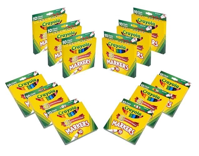 Crayola Broad Line Markers (12pk), Bulk School Coloring Markers for Kids, Teacher Classroom Must Haves, Back to School Essential Supplies for Preschool & Kindergarten - 10 Count (Pack of 12) - Markers Bulk - Image 1