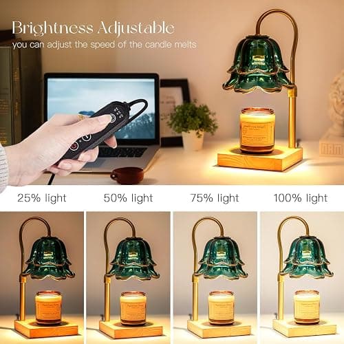 Candeldo Candle Warmer Lamp with Timer: Flower Candle Warmer with 2 Bulbs Green Height Adjustable Candle Warming Lamps Home Bedroom Decor Birthday Gift for Women thumbnail 4