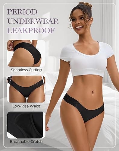 OEIOEI Women's Period Underwear Leakproof Bikini Panties Menstrual Reusable Briefs 3-Pack thumbnail 5