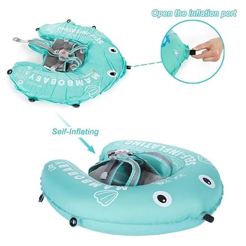 Mambobaby Float Self-Inflating Baby Pool Float with Canopy Compressible Pool Swim Float Infant Soft Solid Swimming Trainer with Removable UPF 50+ UV Sun Protection Canopy, Pink thumbnail 3