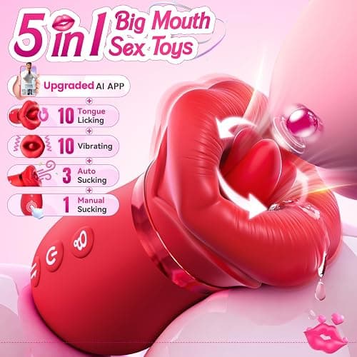 Vibrator Adult Sex Toys for Women - Sovokn 5IN1 Mouth Sucking Vibrator Rose Sex Toy, 10 Tongue Licking, 3 Auto & 1 Manual Sucking Adult Toys New APP, Anal Clit Nipple Vibrators Female Couples Sex Toys thumbnail 2