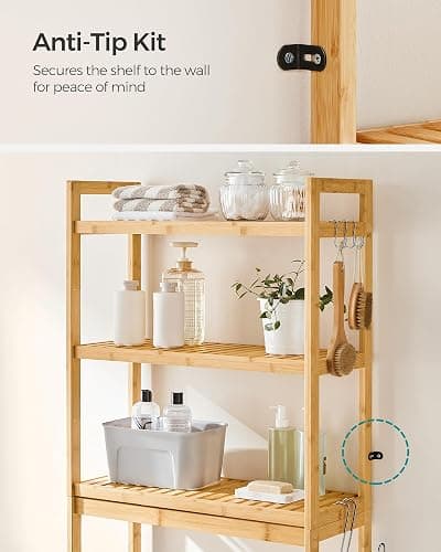SONGMICS Over The Toilet Storage, 3-Tier Over Toilet Bathroom Organizer with Adjustable Shelf, 10.2 x 24.8 x 66.9 Inches, Space-Saving, Natural Beige UBTS001N01 thumbnail 6