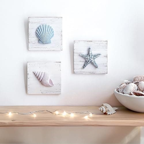 Tide and Tales 3D Beach Wall Art - Seashell with Starfish for Coastal Bathroom Decor, Ocean Inspired Decor for Bathroom, Coastal Bedroom, Living Room or Beach House, Set of 3 (6”x 6”) thumbnail 9