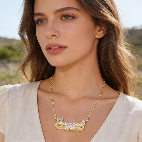 Double Plated Name Necklace Personalized Custom Name Necklace 18k Gold Plated Nameplate Pendant Customized Name Plate Necklace for Women Men thumbnail 4