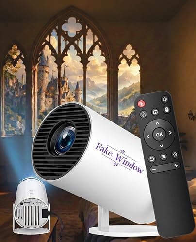 Fake Window Projector for Reading, 4k Window Scene Pre-Installed App for Instant Fantasy Ambience Scenes, 210° Rotation & Built-In Speaker , ±15° Auto Correction, 100" Screen from 2m - Image 1