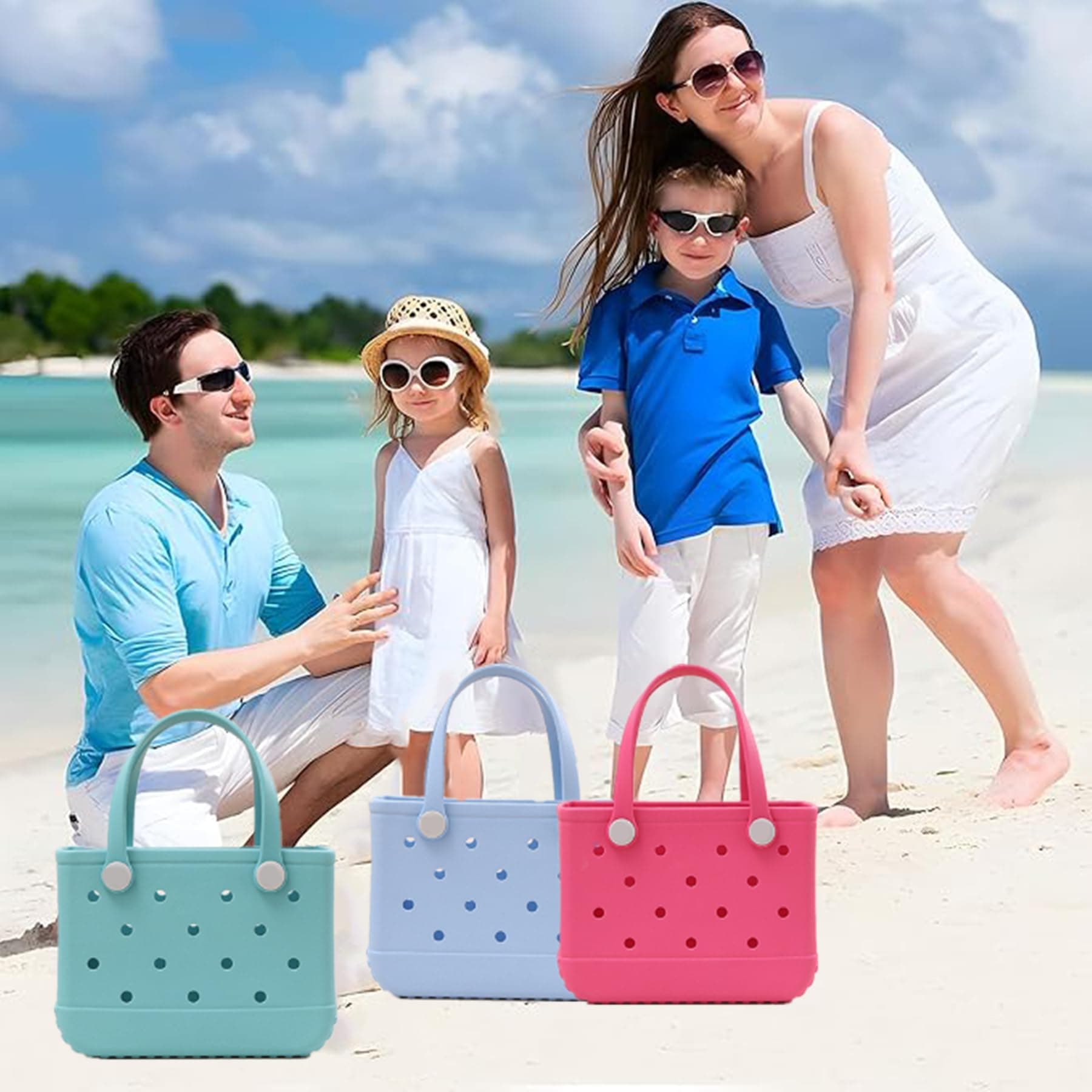 GBB Rubber Tote Bag Small Beach Bag Waterproof Outdoor Tote Bag Washable Tote Portable Travel Bag Open Handbag for Daily thumbnail 7