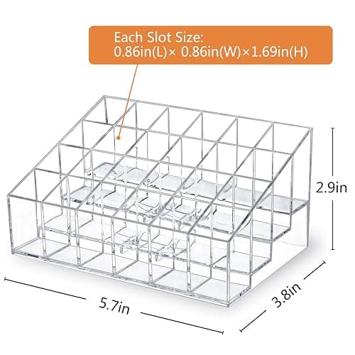MOSIKER Lipstick Organizer,Small Clear Plastic Compact Lip Gloss Chapstick Perfume Sample Mascara Holder with 24 Slots thumbnail 3