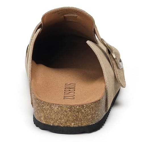 ZUSERIS Women's Men's Suede Clogs Wide Width Leather Mules Cork Footbed Potato Shoes Comfort Slip on Sandals with Arch Support thumbnail 4