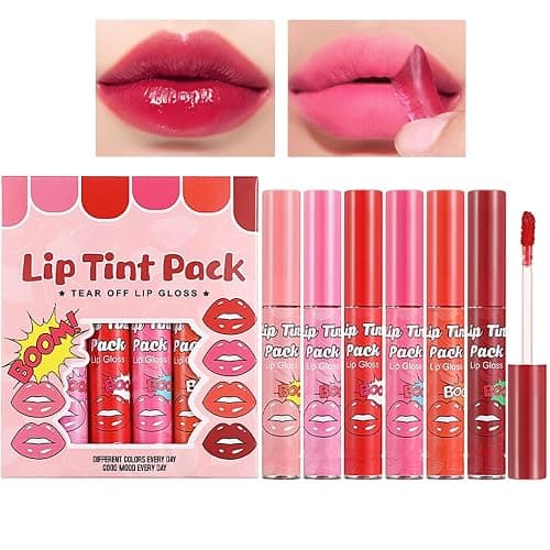 6 Colors Lip Stain Peel Off Set - Long Lasting Waterproof Transferproof Lip Tint Peel Off - Nude Pink Red Lip Stain Peel Off - Liquid Lipstick Makeup for Women Gift - Image 1
