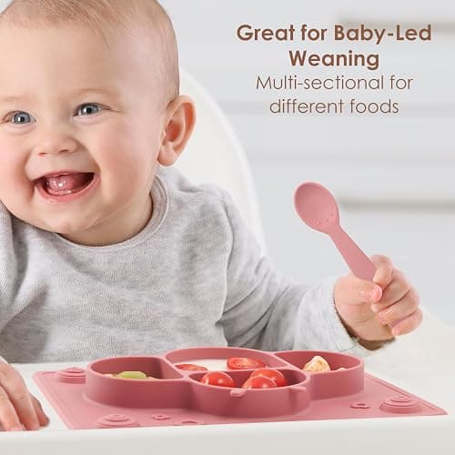 ROCCED Suction Plates for Baby Placemat Spoon Fork Set for Toddlers, Silicone Baby Plates with Suction Dishes for Kids Plate-Mustard thumbnail 7