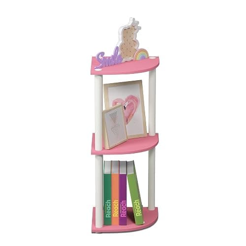 Furinno TURN-N-TUBE Corner Shelf, 3-Tier Corner Bookshelf, Display Storage Shelves with Open Shelves, for Organization and Storage, Living Room, Home Office, Garage, Pink thumbnail 6