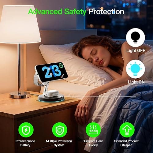 3 in 1 Mag-Safe Wireless Charger Stand for iPhone Apple Watch AirPods | Adjustable Blue Ambient Light,15W Magnetic Charging Station for iPhone 17 16 15 14 13 12 Series wireless charging station thumbnail 5