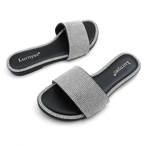 EXEBLUE Women's Glitter Shiny Slide Sandals Fashion Round Toe Slip on Bling Slippers Size 6-10 thumbnail 4