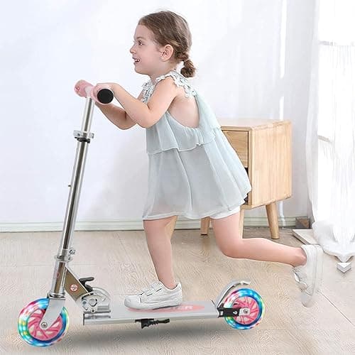 TENBOOM Scooter for Kids Ages 4-7, 2 Wheels Light Up Gift Scooters for Girls Boys Ages 6-12, Easy Folding Kids Scooter with 3 Levels Adjustable Handlebar and Rear Brake… - Slivery Pink thumbnail 5