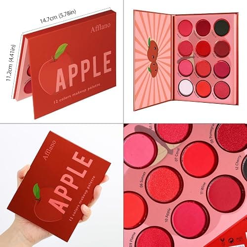Afflano Red Eyeshadow Palette Makeup, Ultra Pigmented and Blending Bright Dark Hot True Red Eye Shade 12 Color, Cruelty Free Velvet Matte Shimmer Warm Fall Sunset Pink Red Eyes Makeup Pallet thumbnail 7