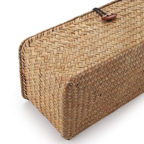 Seagrass Storage Basket with Lid Rectangular Small Woven Shelf Baskets with Sections for Organize Snack Toys Tampon thumbnail 6