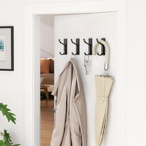 BATHROOM | Amazon | Adhesive Wall Hooks for Towels Coats - Stick On Hooks Hanging Heavy Duty (13lb), Metal Hook for Door, Bathroom, Dorm, Closet - Hanger for Purse, Bag, Robe,Backpack - No Damage to Wall - Black 4 Pack - Black - 4 Pack thumbnail 6