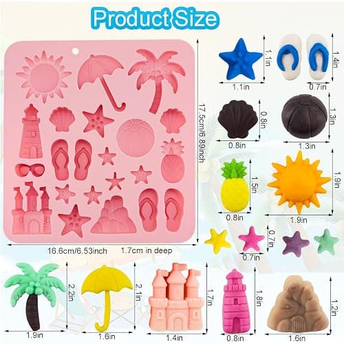 2Pcs Summer Beach Theme Silicone Molds for Chocolate, Coconut Tree Starfish Shells Beacon Pineapple Shape Candy Chocolate Mold for Tropical Summer Party Marine Jello Cookie Ice Cube Baking Mould thumbnail 5