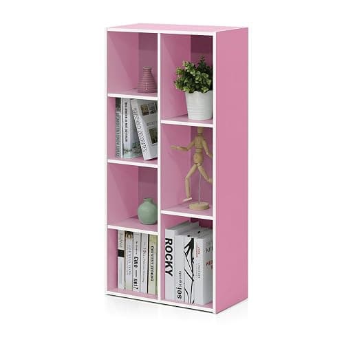 Furinno LUDER Book Shelf, 7-Cube Bookshelf, Bookcase, 9.4 x 19.5 x 41.7, for Living Room, Bedroom, Home Office, White/Pink thumbnail 7