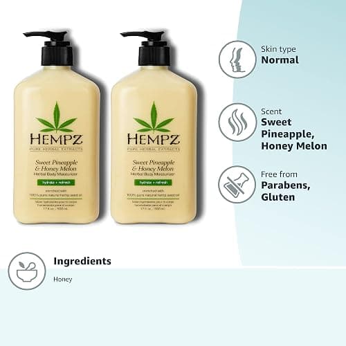 Hempz Sweet Pineapple & Honey Melon Moisturizing Skin Lotion, Body Moisturizer with Jojoba, Natural Extracts, Vitamin A and E, 17 oz, 2 Pack Bundle thumbnail 8