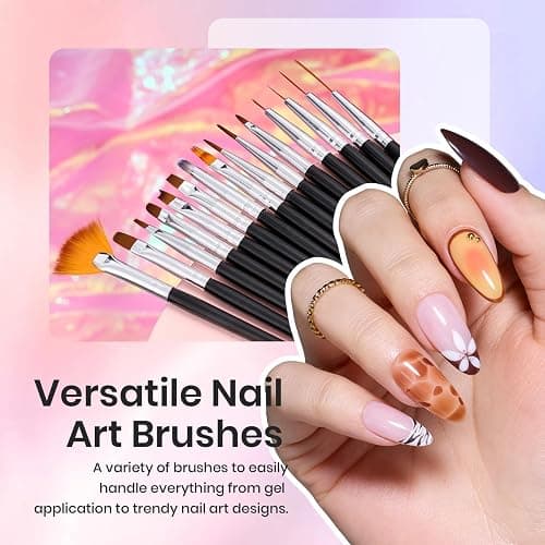 Beetles 31pcs Nail Art Brushes, Dotting Tools, Nail Art Pens, Dust Brush | Striping Liner Fingernail Drawing Pens with Palette Holder Metal Handle All in One for Starter Manicure Design Set thumbnail 6